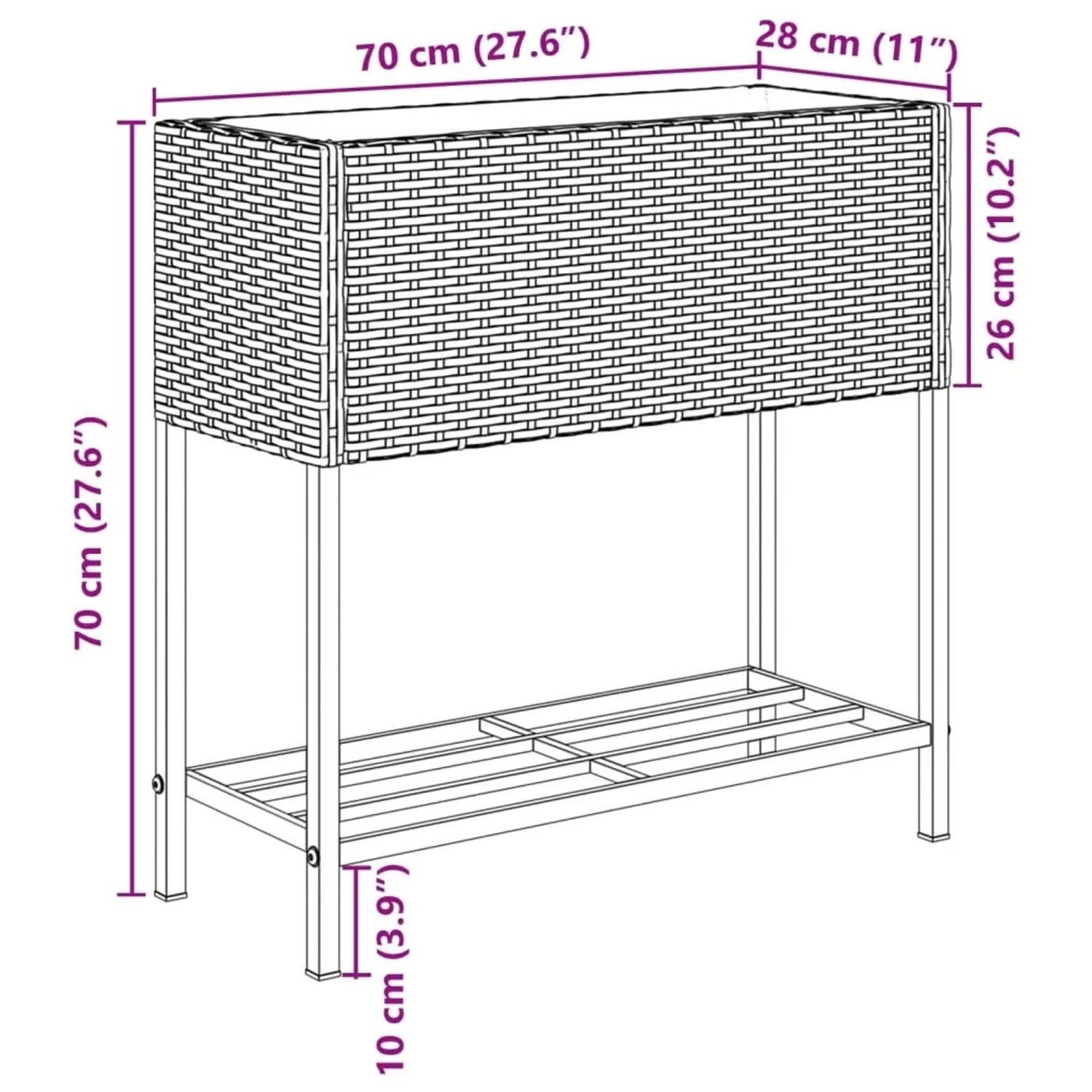 Brauner vidaXL Pflanzkübel mit Ablage aus Poly Rattan, ideal für Garten und Terrasse.