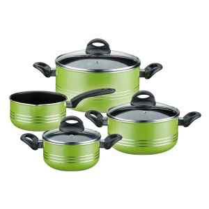 GSW Kochtopf Set Milano Color 4-tlg. in Grün. Aluminium Töpfe mit Glasdeckeln und Stielkasserolle, induktionsgeeignet.