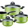 GSW Kochtopf Set Milano Color 4-tlg. in Grün. Aluminium Töpfe mit Glasdeckeln und Stielkasserolle, induktionsgeeignet.
