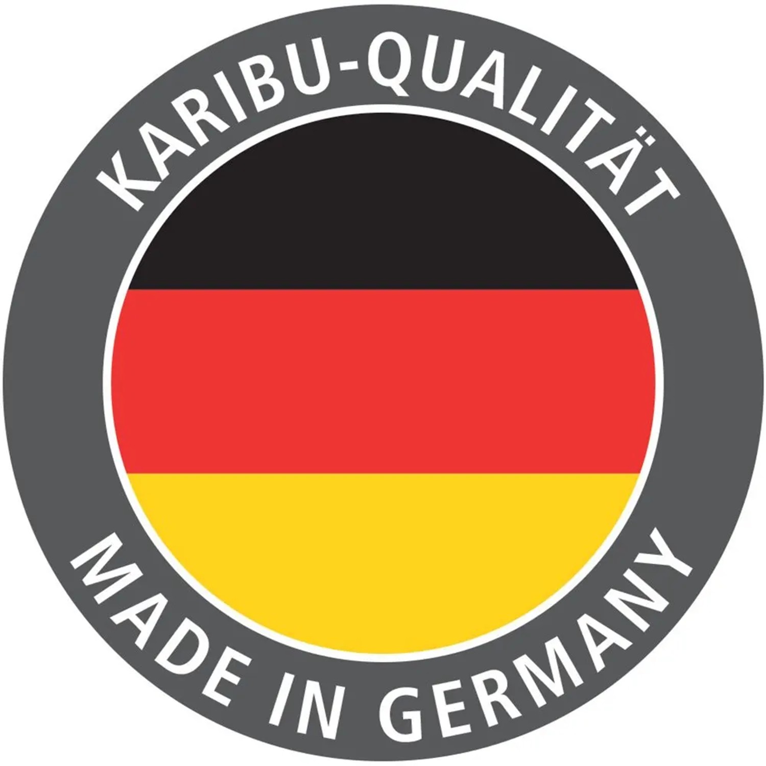 Karibu Qualitätssiegel: Made in Germany mit Deutschlandflagge.