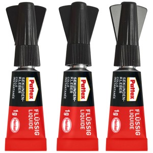 Pattex Sekundenkleber Mini-Trio, 3 Tuben Flüssigkleber für schnelle Reparaturen.