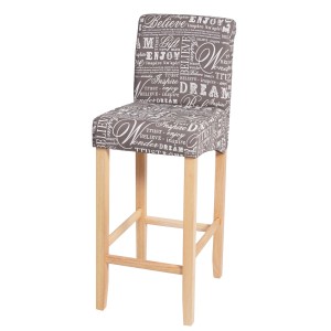 PROREGAL Barhocker Gepolstert Mit Lehne Sitzhöhe 75cm Holz Schriftzug Grau Helle Beine Stoff/Textil Barstuhl Tresenhocker