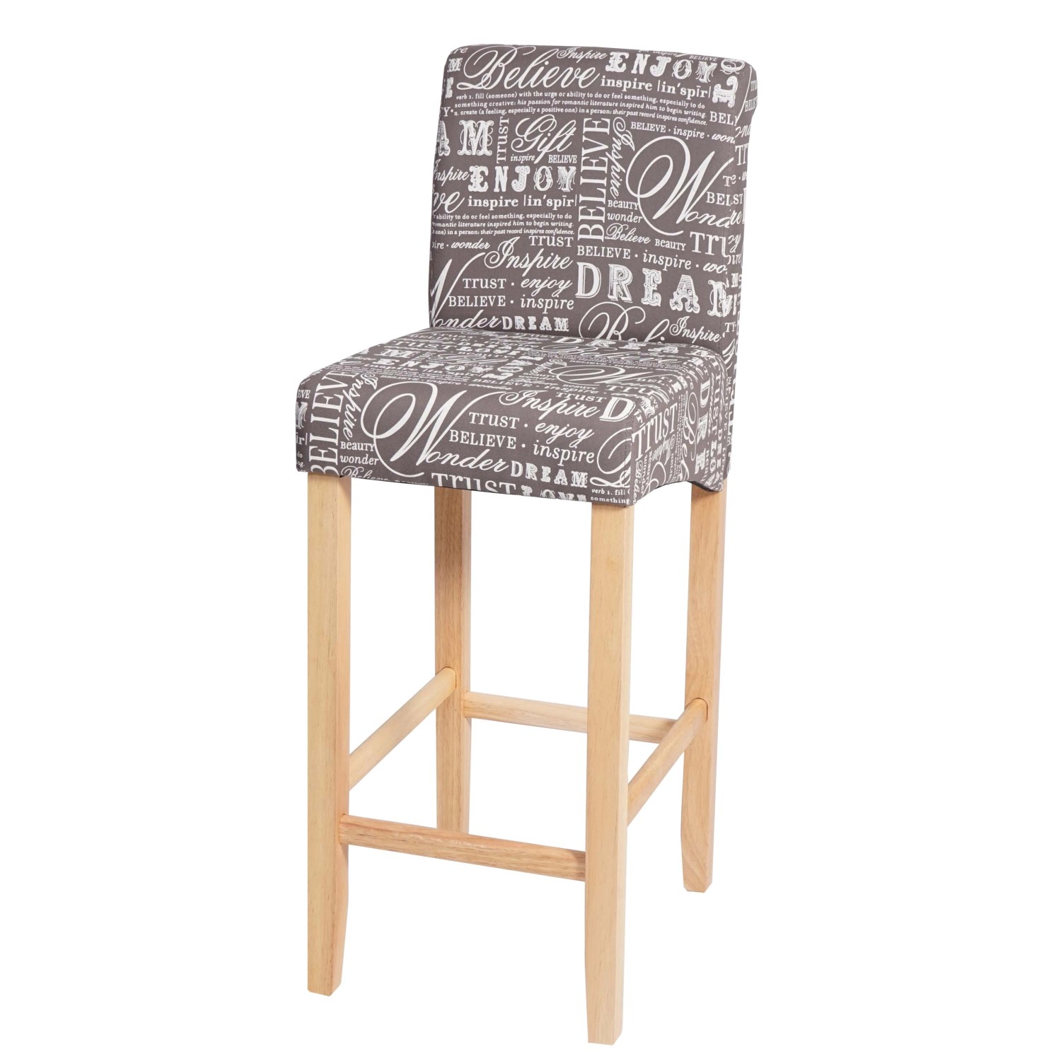 PROREGAL Barhocker Gepolstert Mit Lehne Sitzhöhe 75cm Holz Schriftzug Grau günstig online kaufen