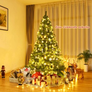 Geschmückter, künstlicher Costway Weihnachtsbaum, 180 cm, mit Klappsystem im Wohnzimmer.