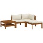 vidaXL 4-tlg. Garten Lounge Set aus Akazienholz mit creme Kissen. Gartenmöbel für Terrasse und Garten.