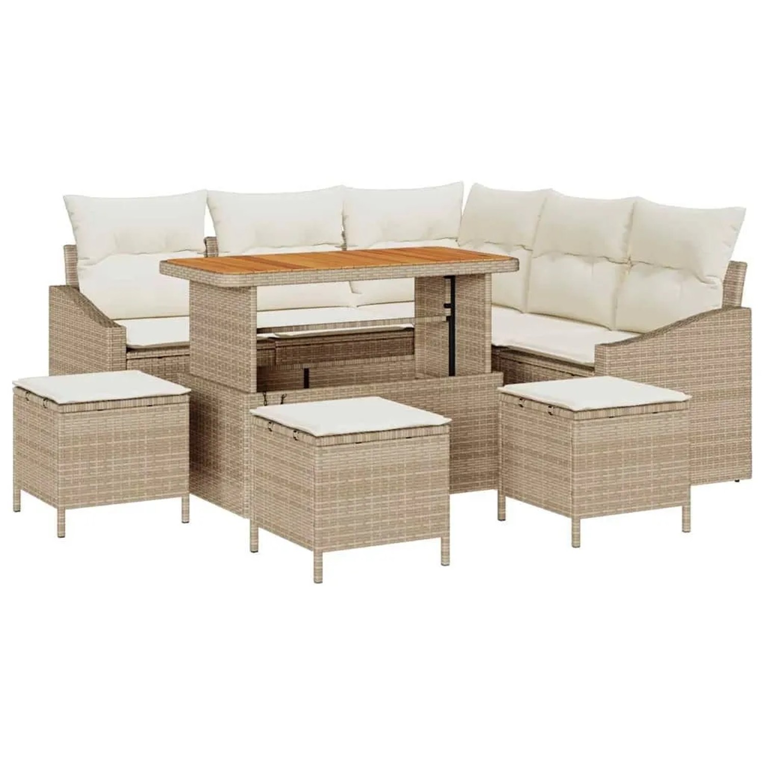 vidaXL Gartensofa-Set mit Kissen mit Speicher 9 Stk Beige Poly Rattan 33646 günstig online kaufen