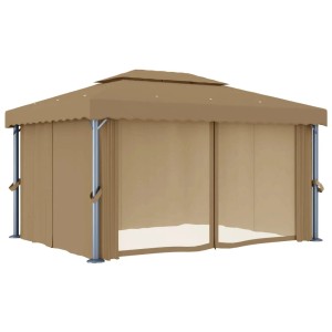 vidaXL Pavillon 4x3 m in Taupe mit Vorhängen und Aluminiumrahmen für Garten & Terrasse.