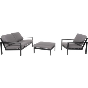 Home Deluxe Lounge-Set Rio M, 3-teilig, Aluminium schwarz/hellgrau: Sofa, Sessel, Hocker.