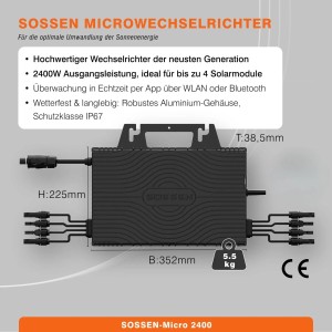 Sossen Micro 2400 Microwechselrichter inkl. 5 m Anschlusskabel 4 MPPT WIFI