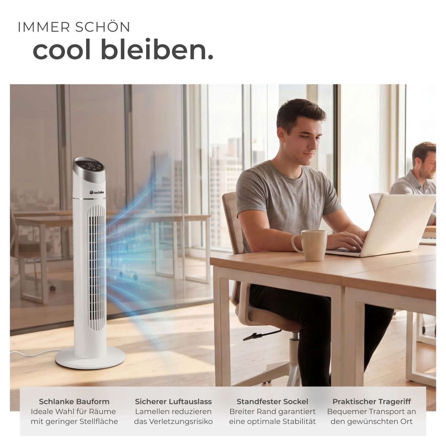 Tectake Turmventilator  Oszillierend 3 Modi und 3 Geschwindigkeitsstufen  31 x 31 x 90 cm Weiß_4