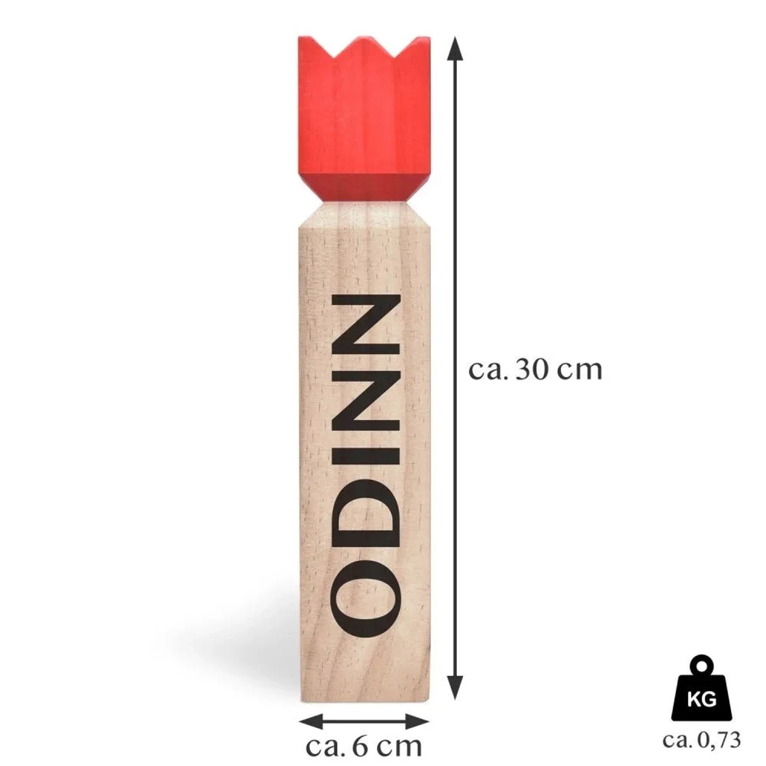 Toyfel Odinn Kubb König Figur aus Holz, rot gekrönt, ca. 30 cm hoch.