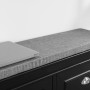 SoBuy Sitzbank FSR64-SCH, schwarz mit grauem Sitzkissen und Laptop.