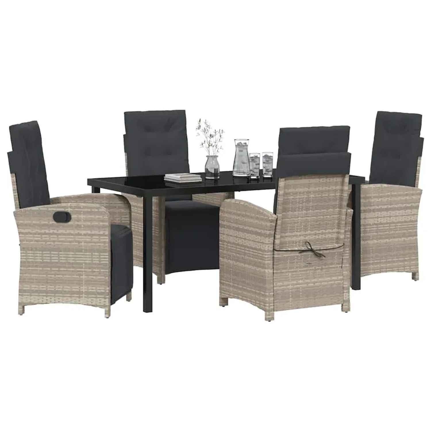 Hellgraue 5-tlg. vidaXL Garten Essgruppe aus Poly Rattan mit Tisch und Stühlen.