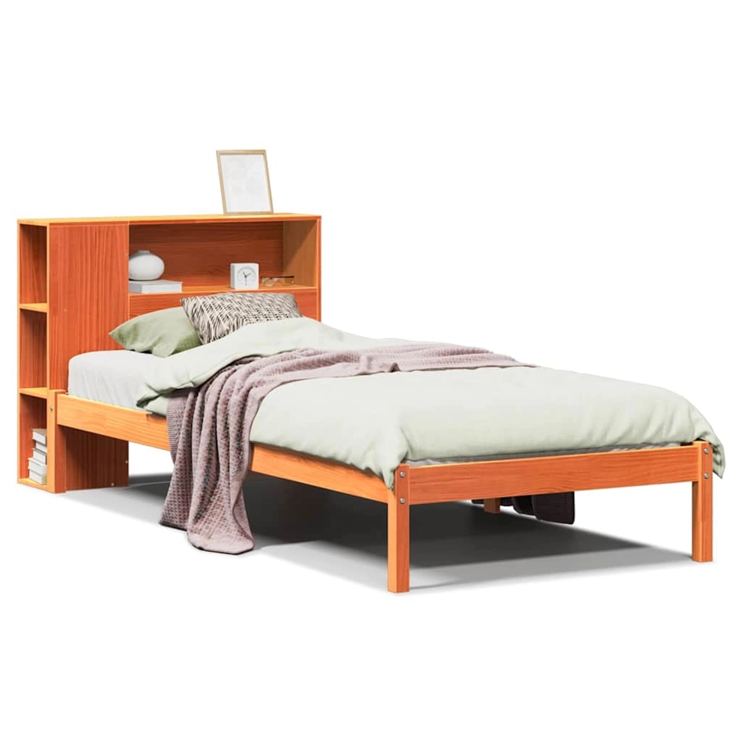 vidaXL Massivholzbett mit Regal ohne Matratze Wachsbraun 75x190 cm 3321567 günstig online kaufen