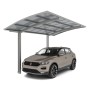 Ximax Carport Portoforte-80 im Edelstahl-Look mit Auto. Moderner Metallcarport mit gebogenem Dach.