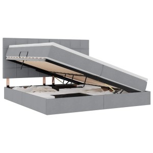 vidaXL Bett mit LED-Lichtleisten Hellgrau 200 x 200 cm Stoff 3372438