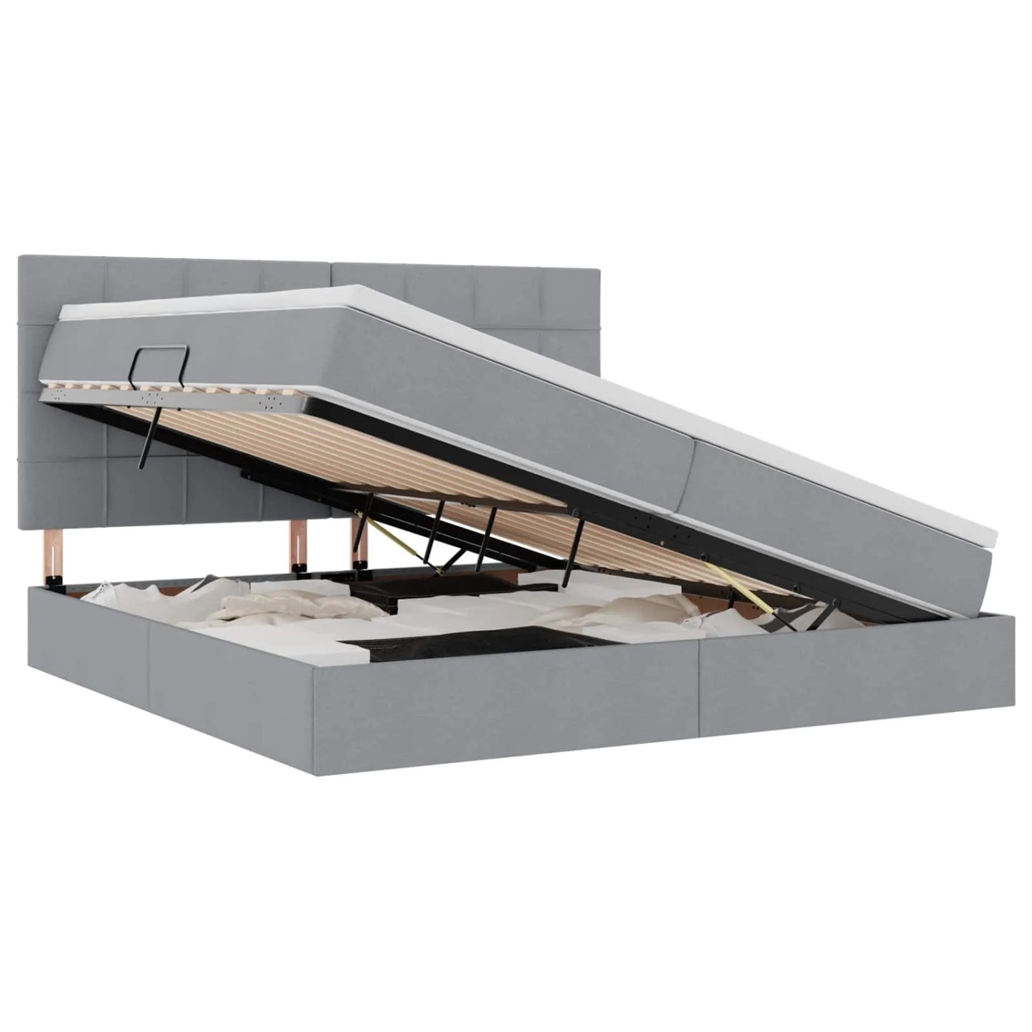 vidaXL Bett mit LED-Lichtleisten Hellgrau 200 x 200 cm Stoff 3372438