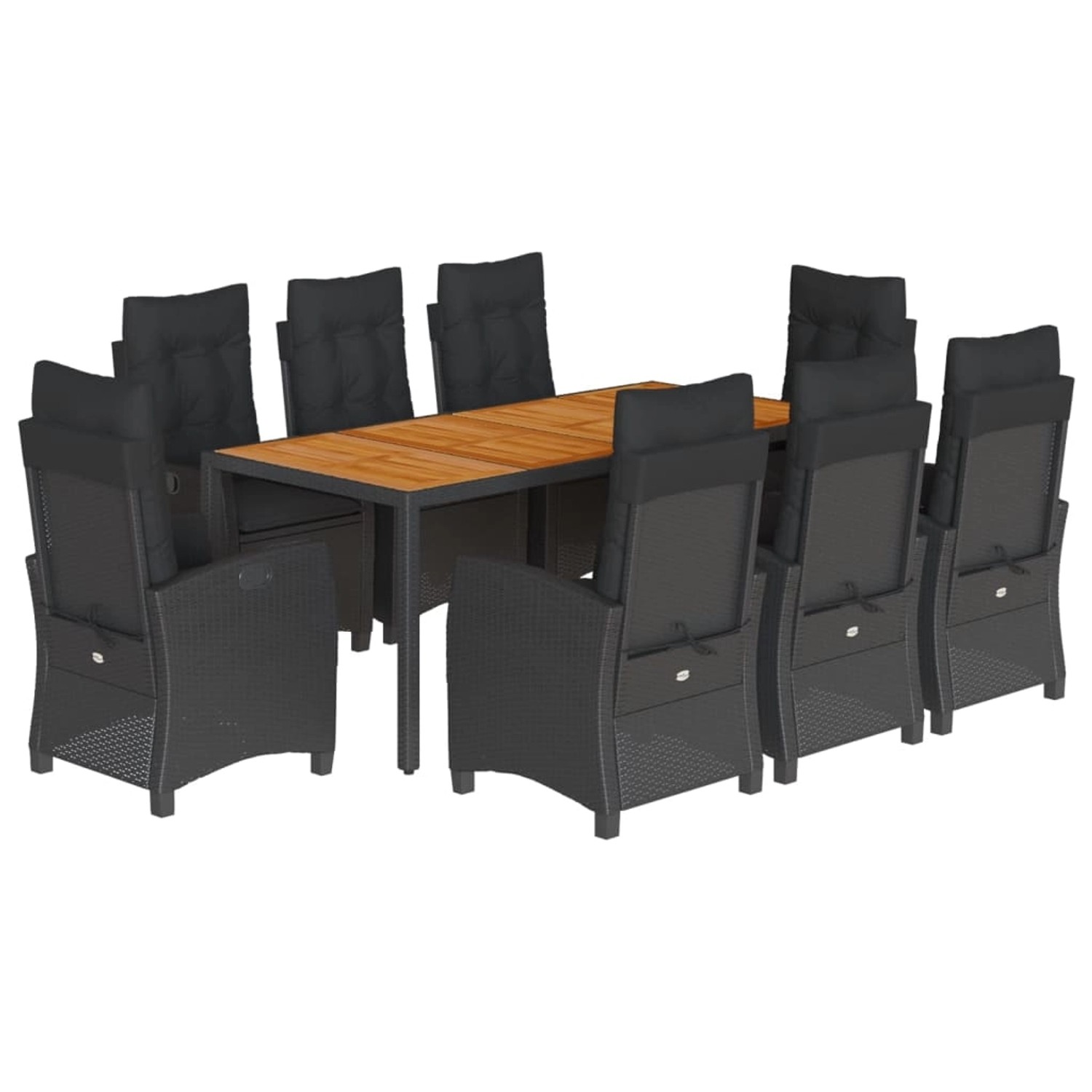 vidaXL 9-Tlg Garten-Essgruppe mit Kissen Schwarz Poly Rattan 3212669