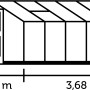 Skizze Juliana Gewächshaus Compact 8 Alu mit Maßangaben zu Höhe, Breite und Tiefe.