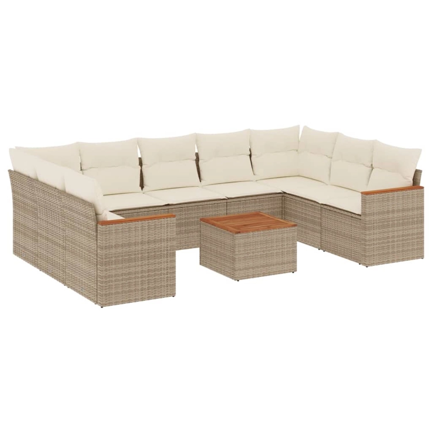 vidaXL 10-Tlg Garten-Sofagarnitur mit Kissen Beige Poly Rattan 3226282