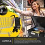 24MOVE Einkaufstrolley Alegre 3in1, faltbar, mit Kühlfach, schwarz, im Einsatz im Supermarkt.