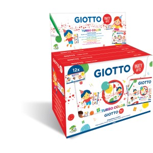 Giotto Mitgebsel-Set mit 12 Packungen Fasermaler in verschiedenen Farben, ideal für Kindergeburtstage.
