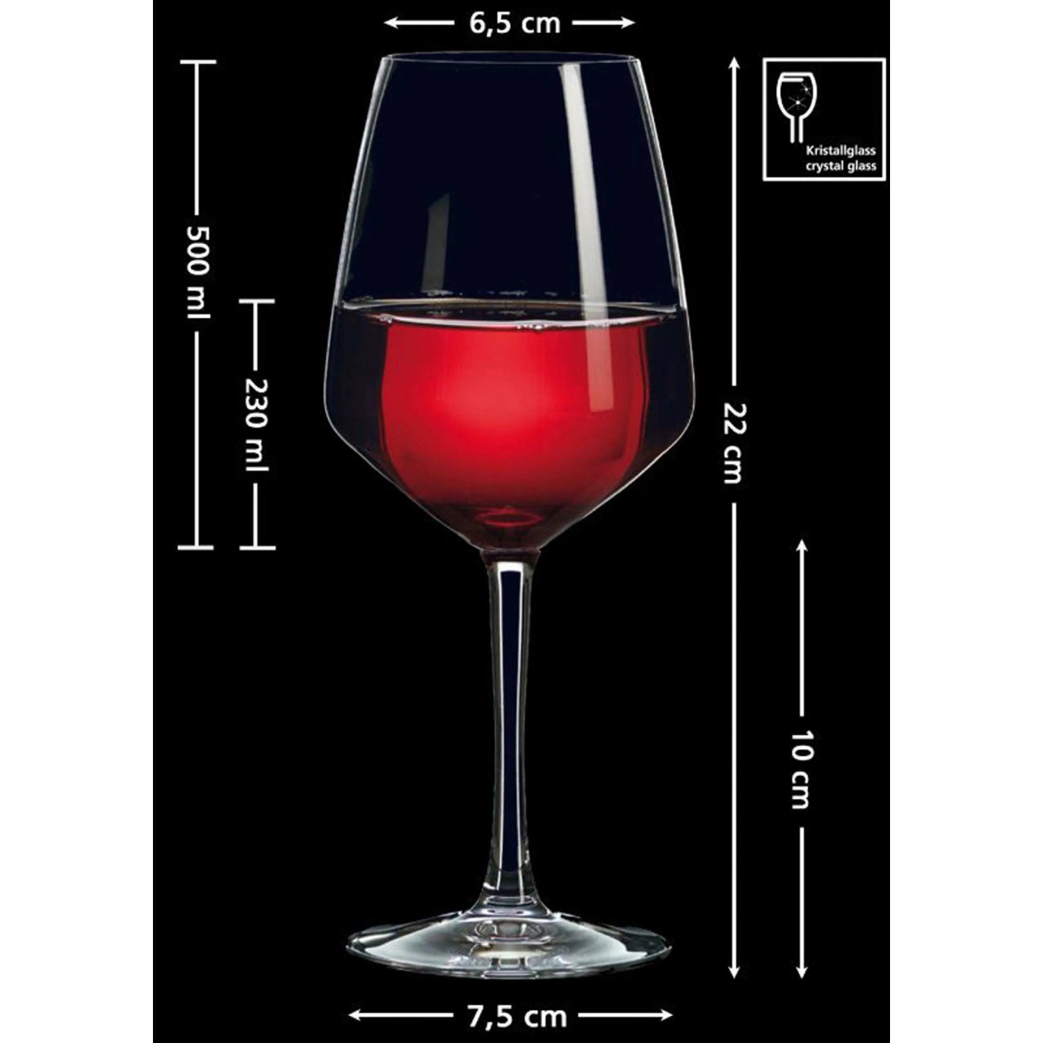 Ritzenhoff & Breker Burgunderglas, 500ml, 4er Set. Kristallglas Geschirr mit Maßangaben.