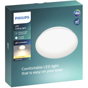 Verpackung der weißen Philips LED-Deckenleuchte Moire CL200 mit EyeComfort-Technologie.