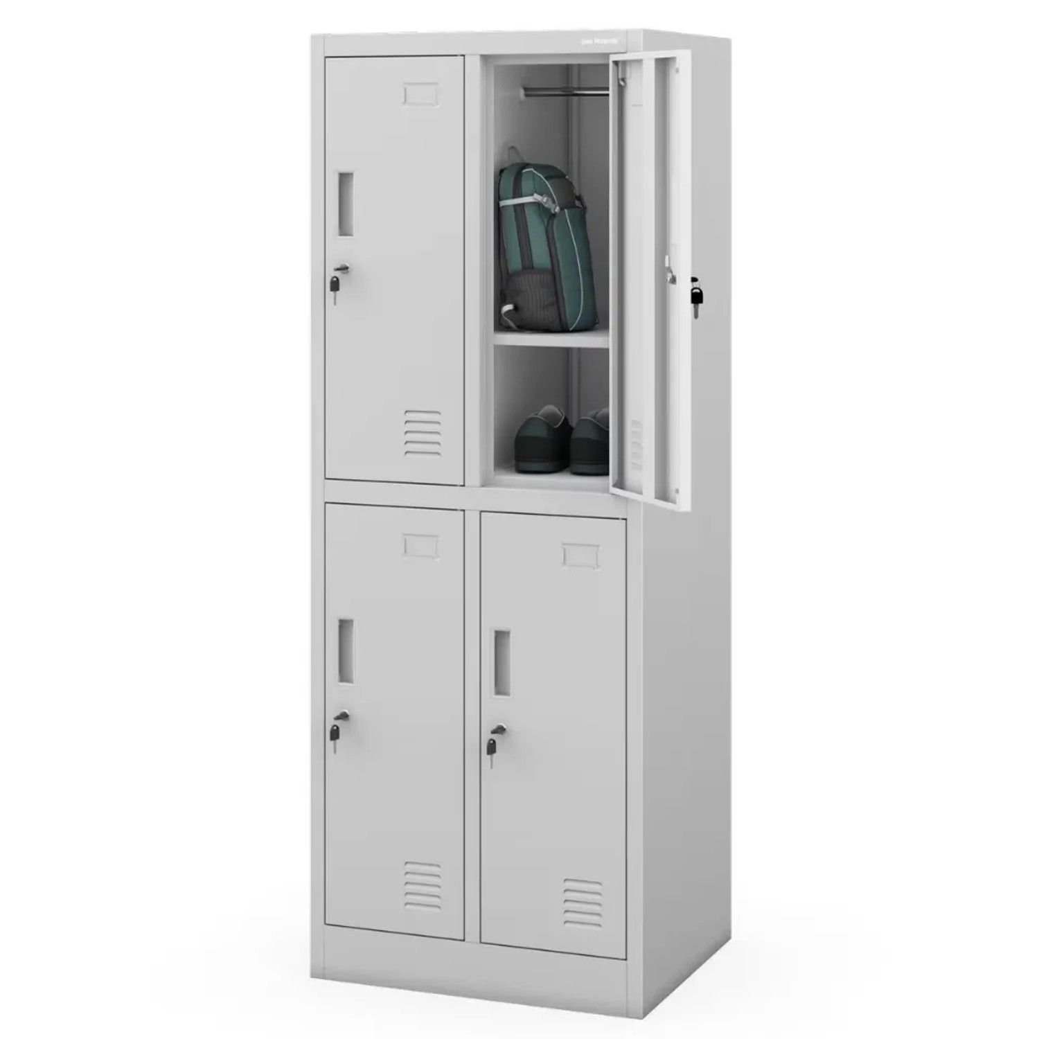 JAN NOWAK Umkleideschrank Spind BARTUS 4 Abteile Etikettenhalter Lüftungsschlitze Umkleidespind Schließfachschrank 150x55,9x45cm Grau