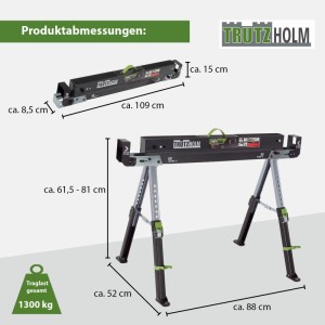 TRUTZHOLM Sägebock Deluxe, 2er Set, höhenverstellbar, Stahl, bis 1300 kg belastbar.