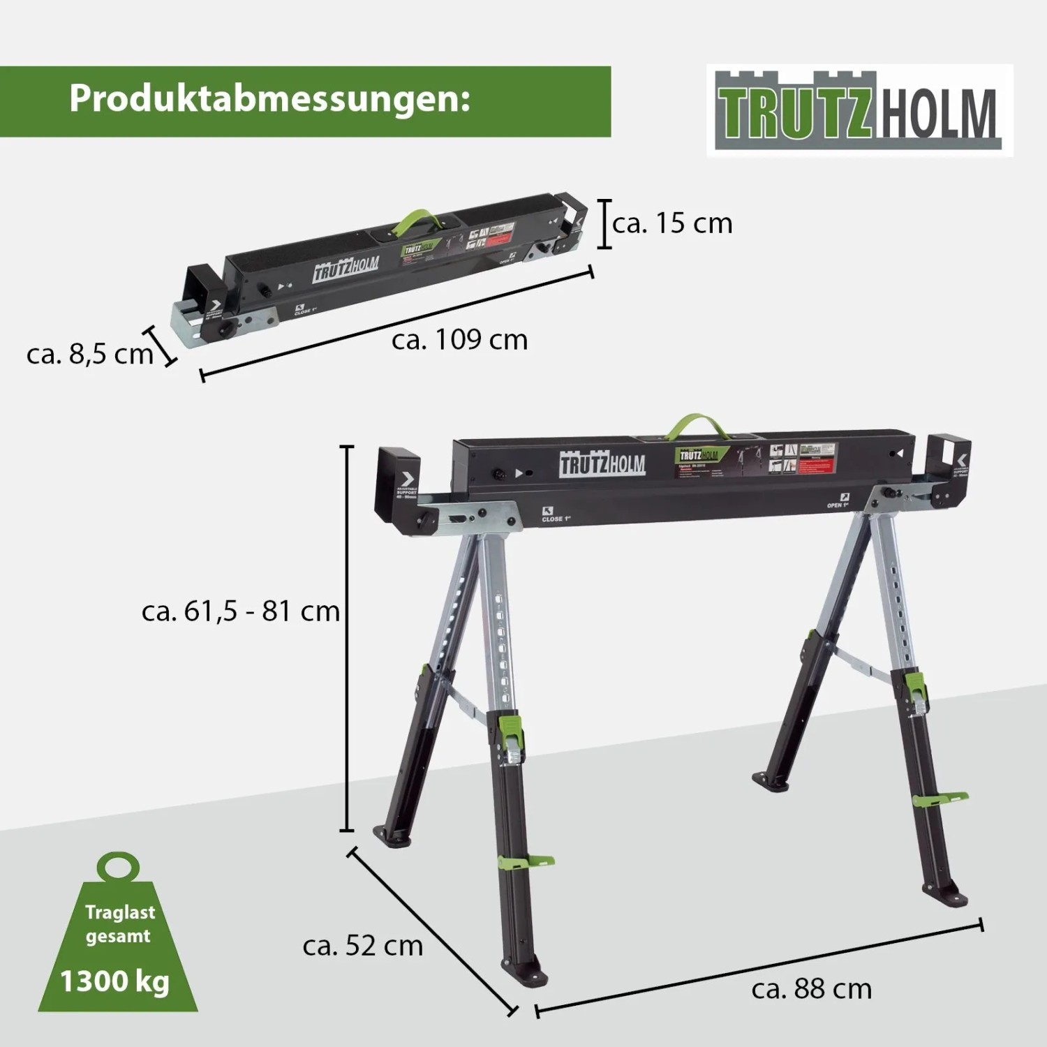 TRUTZHOLM Sägebock Deluxe, 2er Set, höhenverstellbar, Stahl, bis 1300 kg belastbar.