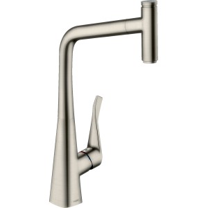 Hansgrohe Einhebel-Küchenmischer M7115-H320 mit Ausziehauslauf, Edelstahl Finish.