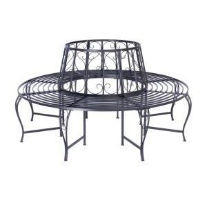 Runde schwarze Relaxdays Baumbank aus Stahl, Vintage-Design, filigrane Verzierungen, für Gartenbänke.