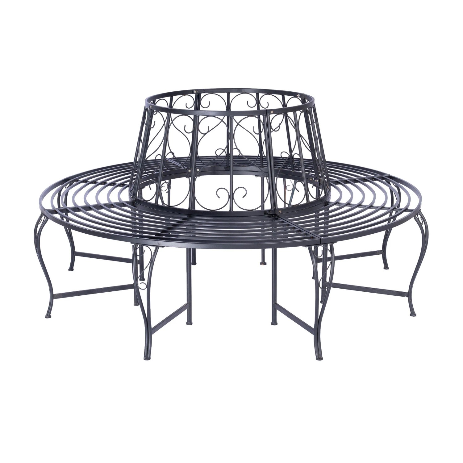 Relaxdays Baumbank Stahl Schwarz Rundum Vintage 85 cm x ø 160 cm