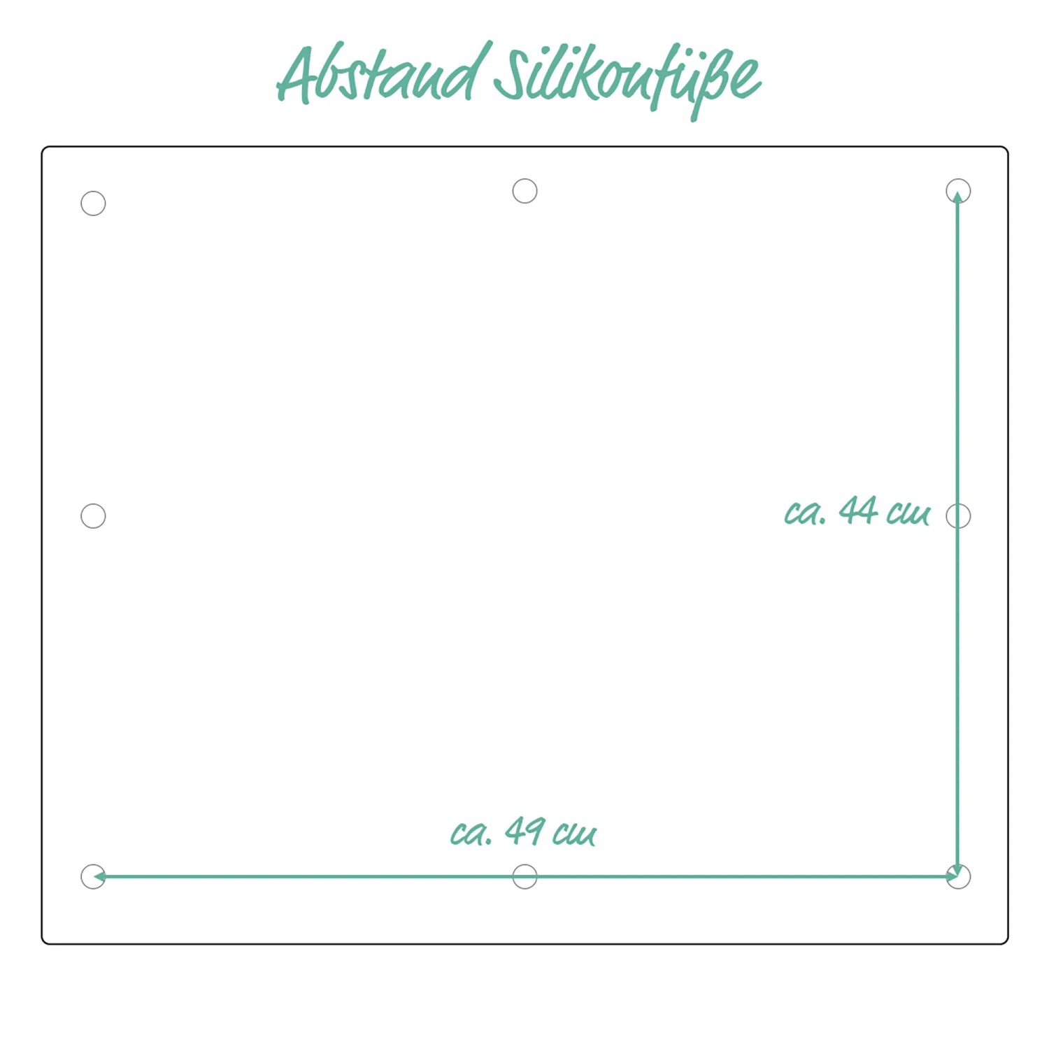 Abmessungen der Zeller Herdabdeckplatte aus Glas, 50x56 cm, mit Silikonfüßen.