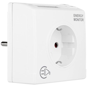 Digitales Energiemessgerät von REV Ritter, quadratisch, weiß, zur Hausfunksteuerung.
