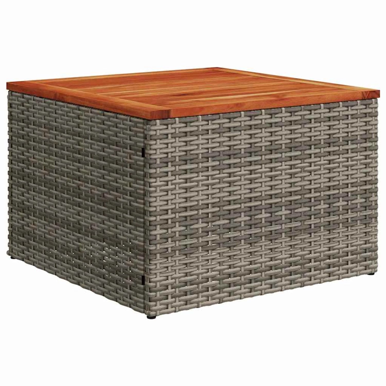 Grauer vidaXL Gartentisch aus Polyrattan mit Holzplatte, Teil des 5-tlg. Garten-Sofa-Sets.