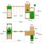 Draufsicht Fatmoose Spielturm BoldBaron mit Schaukel, Rutsche, Kletterwand in Apfelgrün.