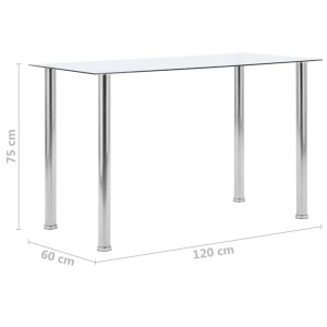 vidaXL Esstisch, transparent, 120x60x75 cm, Hartglas, Edelstahlbeine. Moderner Tisch für Esszimmer und Küche.