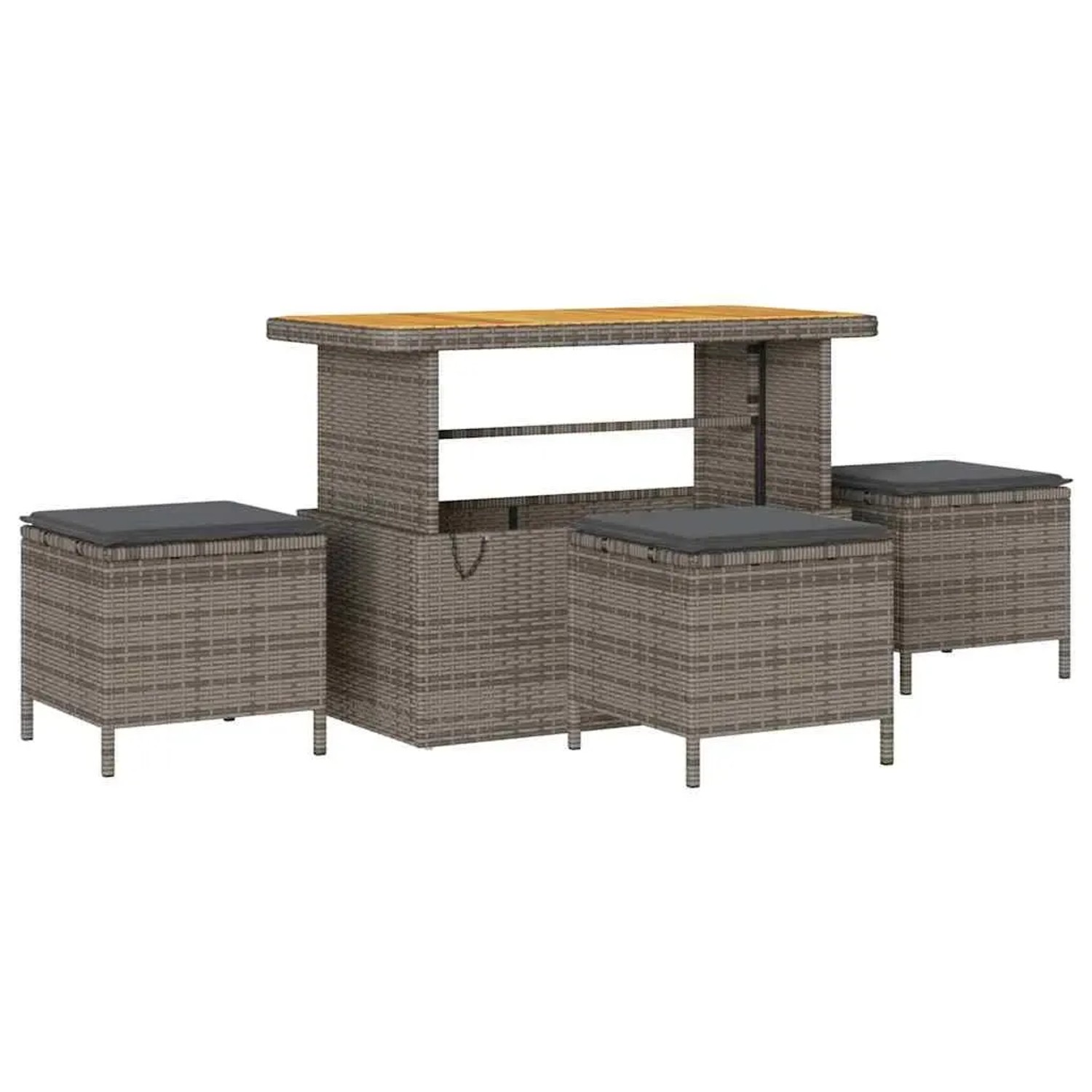 Graues 9-teiliges vidaXL Garten-Sofa-Set aus Polyrattan mit Tisch und Hockern.
