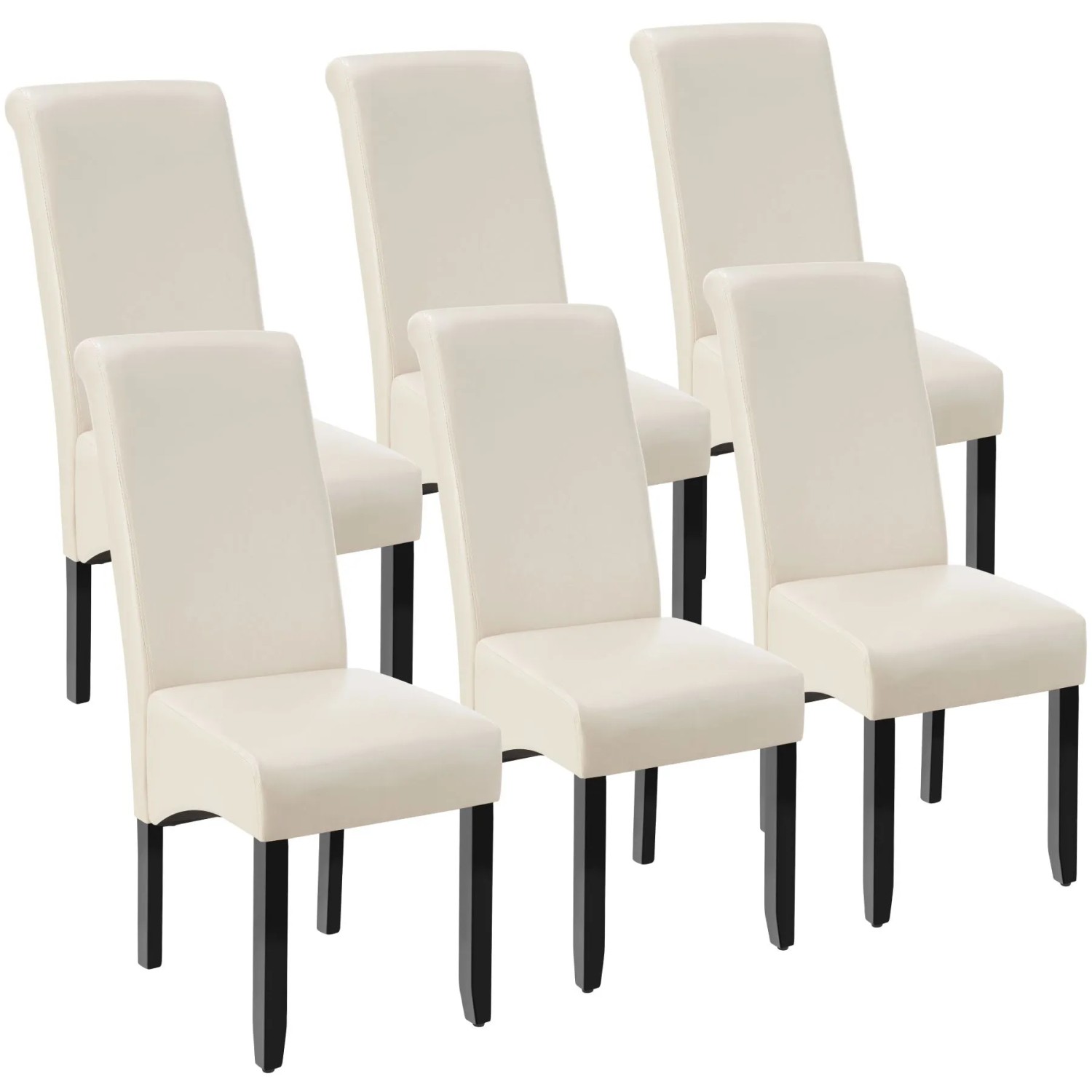 Tectake Esszimmerstuhl  Gepolstert Mit Kunstlederbezug Hohe Rückenlehne 6Er Set 45 x 44 x 106 cm Creme