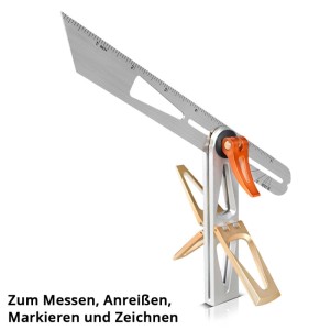 STAHLWERK Schmiege aus Aluminium mit orangefarbenem Klemmhebel, goldenen Anschlägen, für präzises Messen, Anreißen, Markieren.