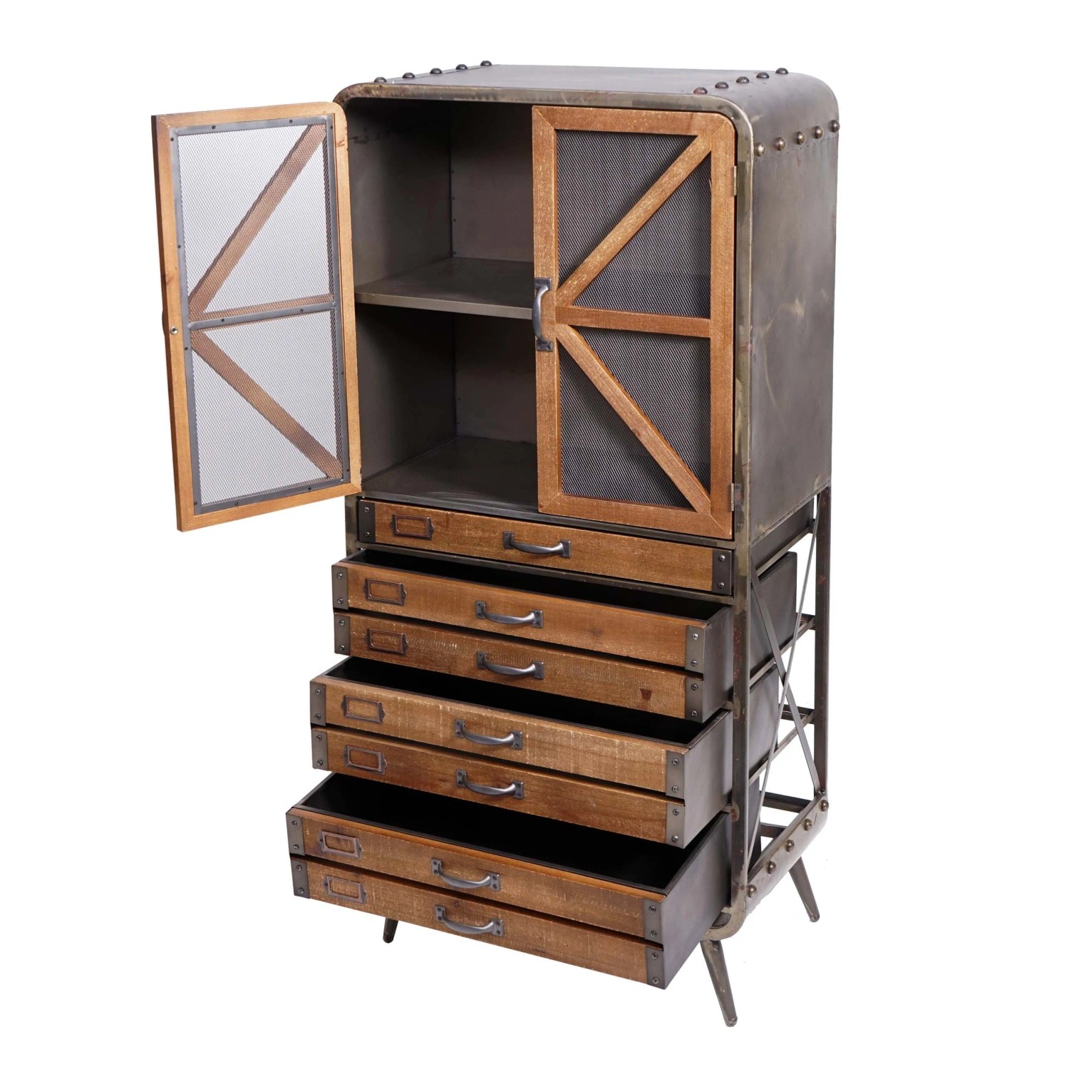 Mcw Hochschrank F91 Industrial Tanne Holz Metall 128x60x33cm