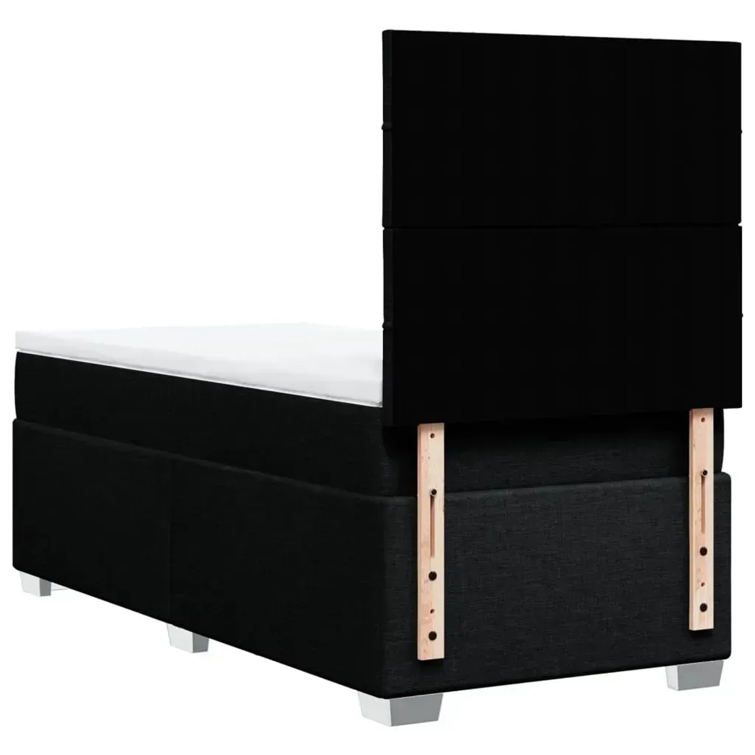 Schwarzes Boxspringbett 100x200 cm mit Matratze und Kopfteil, Stoffbezug.
