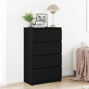 Schwarzes Sideboard in Eichen-Optik mit 4 Schubladen (60x35x98,5 cm) aus Holzwerkstoff.
