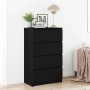 Schwarzes Sideboard in Eichen-Optik mit 4 Schubladen (60x35x98,5 cm) aus Holzwerkstoff.