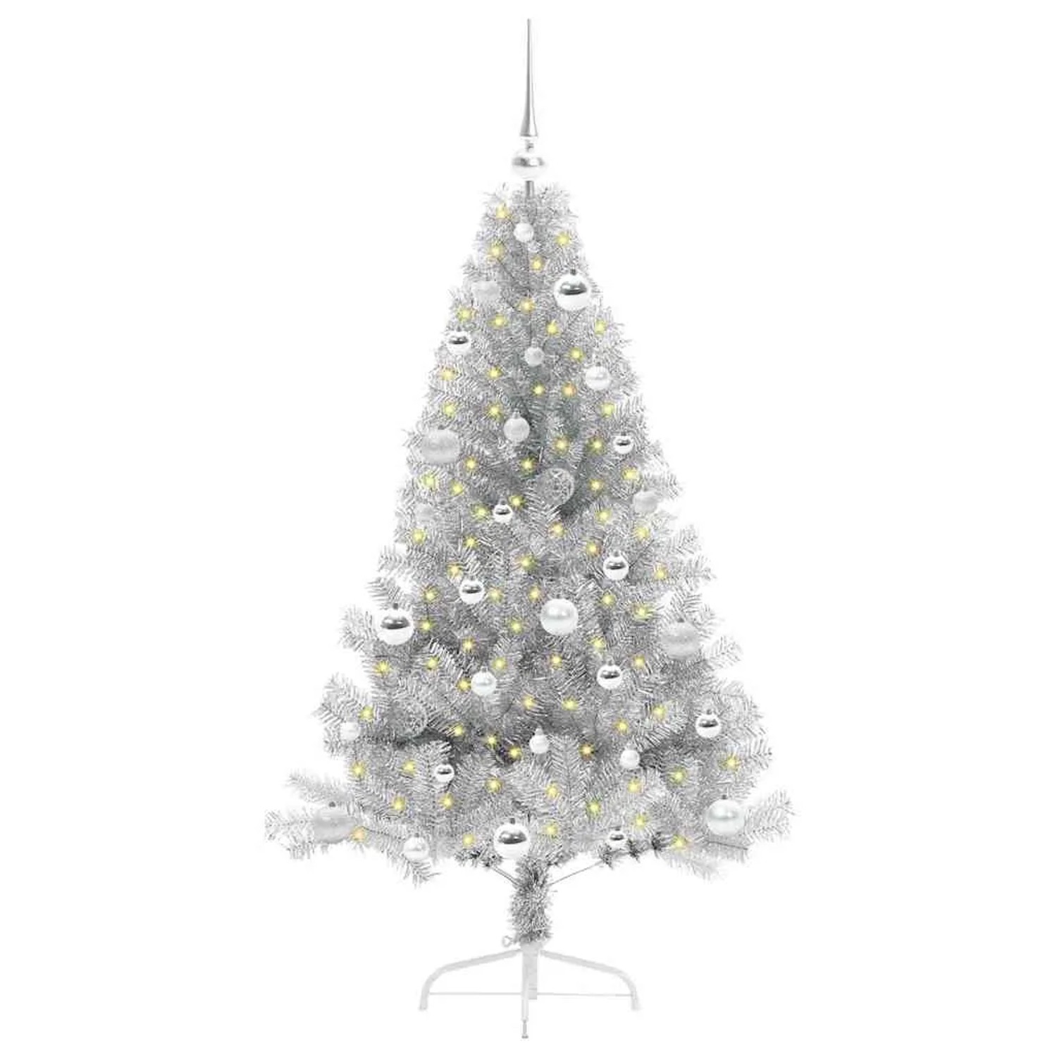 vidaXL Künstlicher Vorbeleuchteter Weihnachtsbaum Silber 150 cm 3397198
