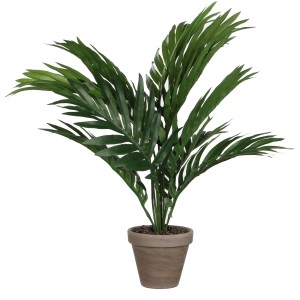 Grüne Kunstpflanze Areca Palme (H 45 cm) im Terrakotta-Topf, detailgetreu und pflegeleicht.