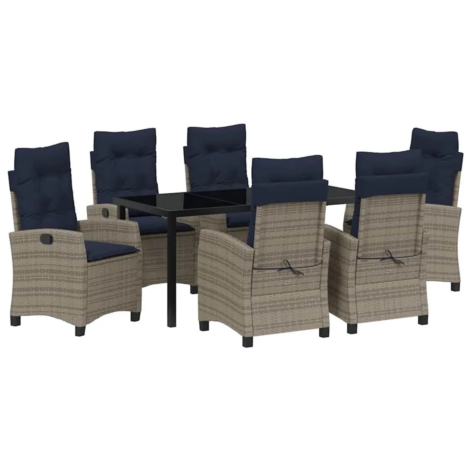 vidaXL Garten Essgruppe mit Kissen 7-Tlg Grau Poly-Rattan 3380467