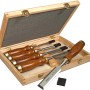 Stanley Bailey Stechbeitel Set, 5-teilig im Holzkasten. Stecheisen mit Holzgriffen und Klingenschutz.